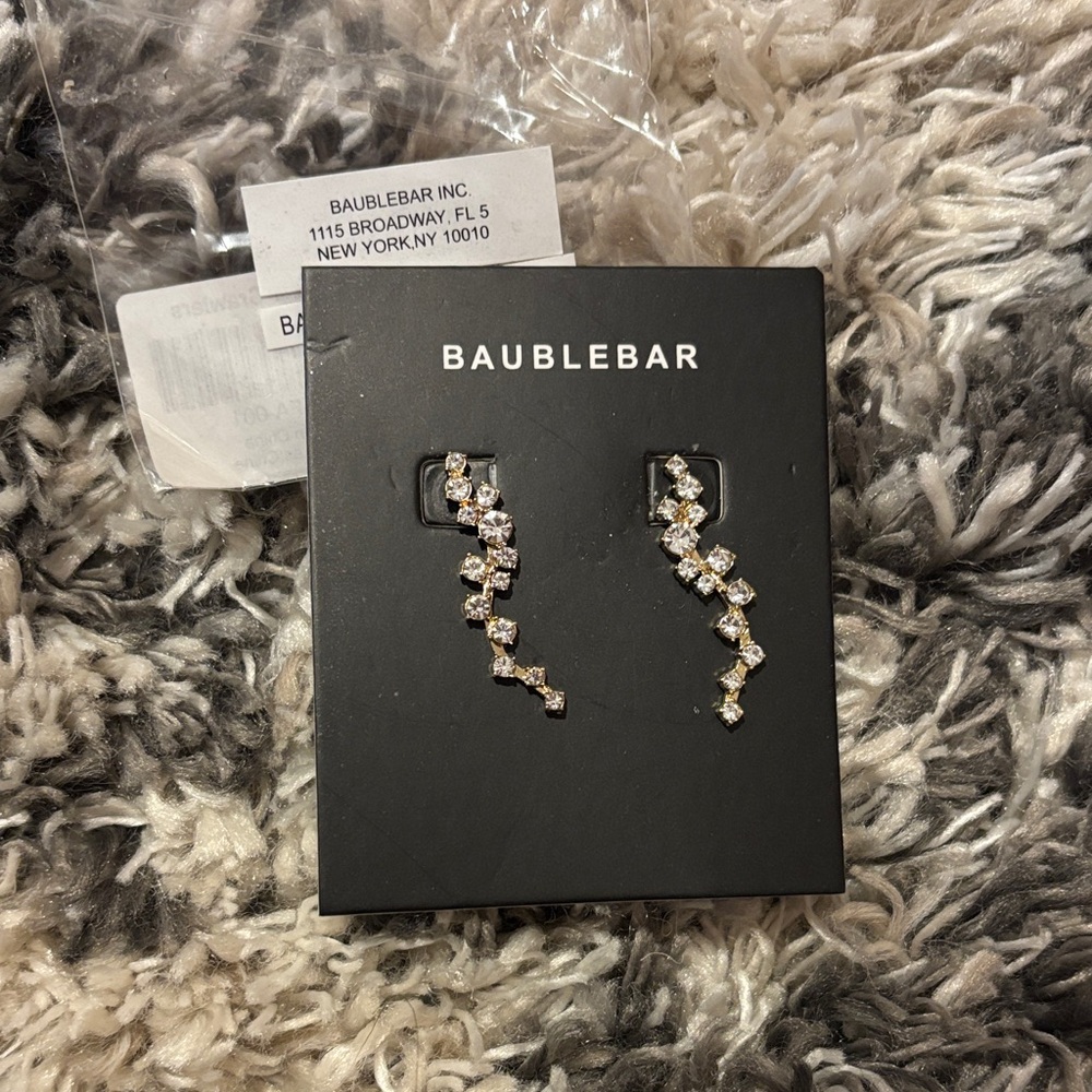 New - BaubleBar Gold Crystal Ear Climbers with Clear Stones